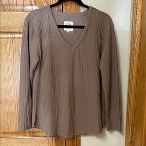 Chaser Taupe Textured V-Neck Top